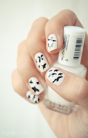 Art Nails: Black + White + Passáros