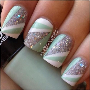 #ArtNails: #Geometrico #Glam #Verde e #Branco