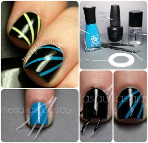 #ArtNails: #Preto #Raios #Amarelo #Azul e #Verde