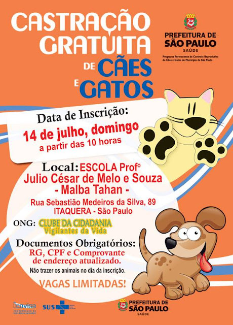 #Campanha de #Castração de #Cães e #Gatos #Gratuita #SP #Itaquera