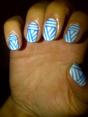 #Étnico #Grego #White #Blue #Art #Nails