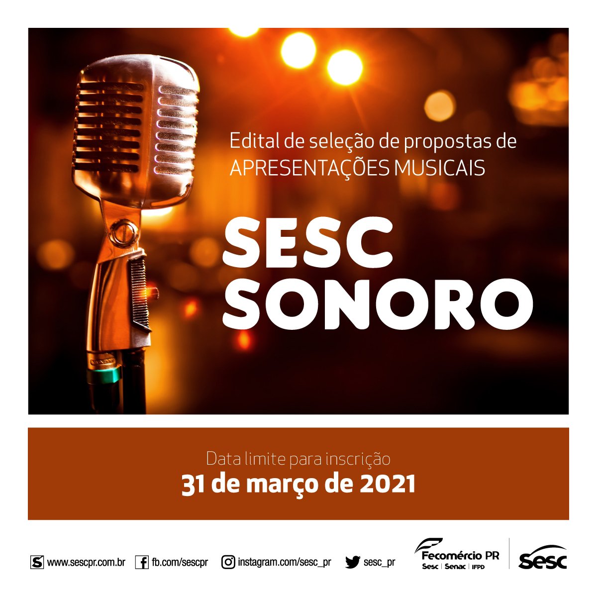 Abertos editais do projeto Sesc Sonoro para seleção de apresentações musicais no Sesc PR