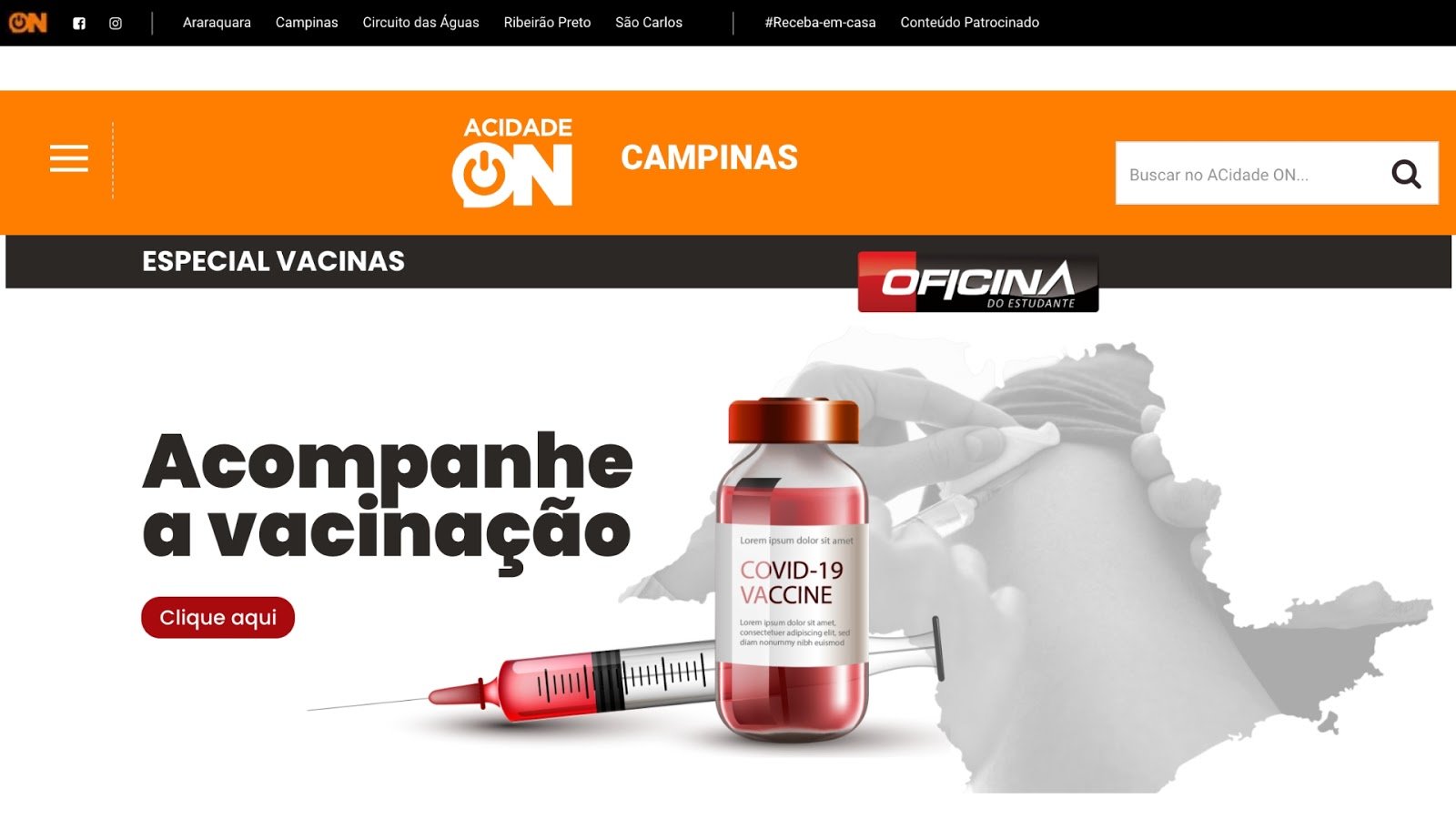 Portal de notícias ACidade ON, do Grupo EP, lança editoria "Especial Vacina" com patrocínio de instituição de