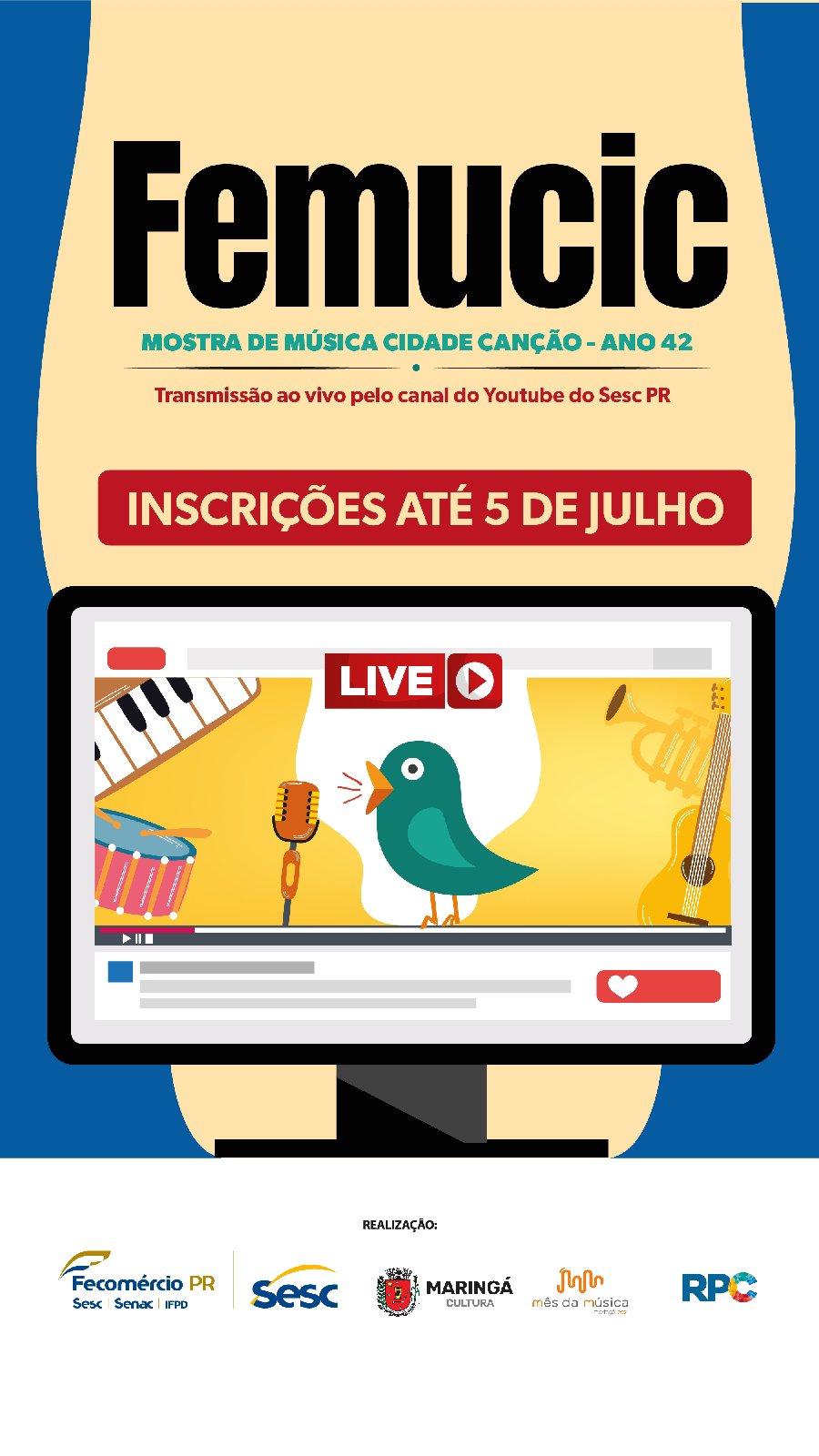 Músicos têm até a próxima segunda-feira (5) para se inscreverem no Femucic