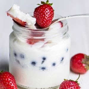 Gelatina vegana de leite de coco com frutas vermelhas