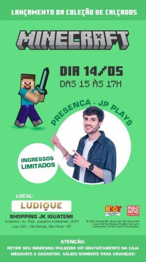 Youtuber JP Plays participará de ação especial para lançamento da Coleção Minecraft, da Kidy Company