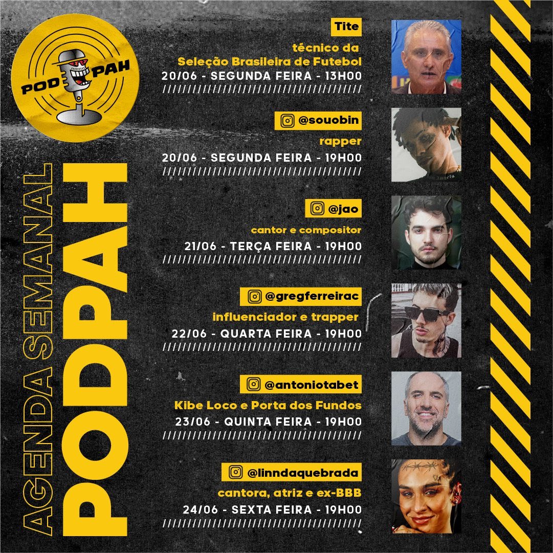 Agenda do Podpah de 20/6 a 24/6