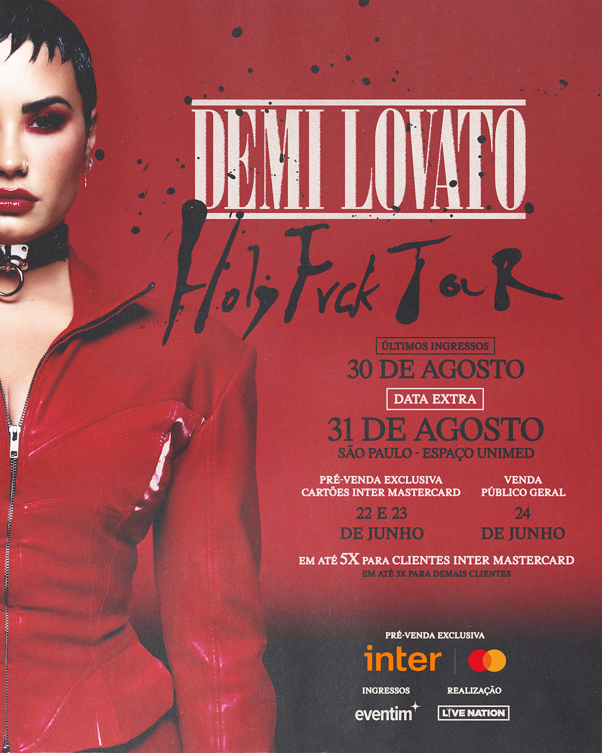 DEVIDO À ALTA DEMANDA, DEMI LOVATO ANUNCIA DATA EXTRA EM SÃO PAULO DA 'HOLY FVCK TOUR'