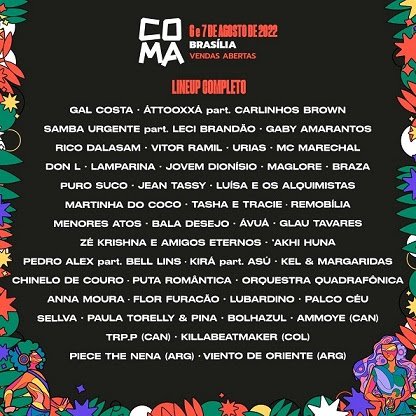 Festival CoMA anuncia Jovem Dionísio, Gaby Amarantos, Rico Dalasam, Braza, entre outros nomes que completam o