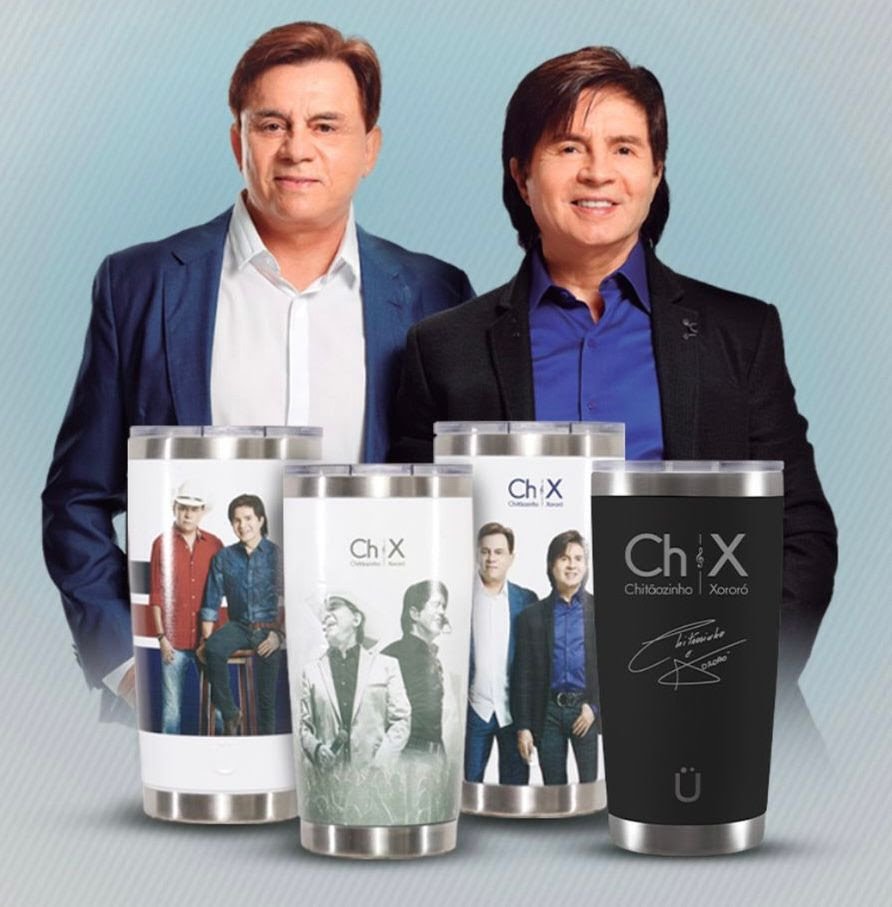 Show de Chitãozinho & Xororó marca lançamento de copo térmico com personalização colorida