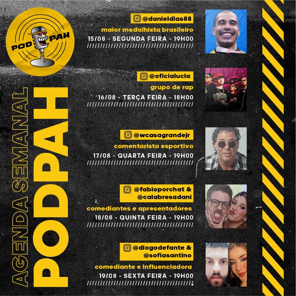 Agenda do Podpah de 15/8 a 19/8