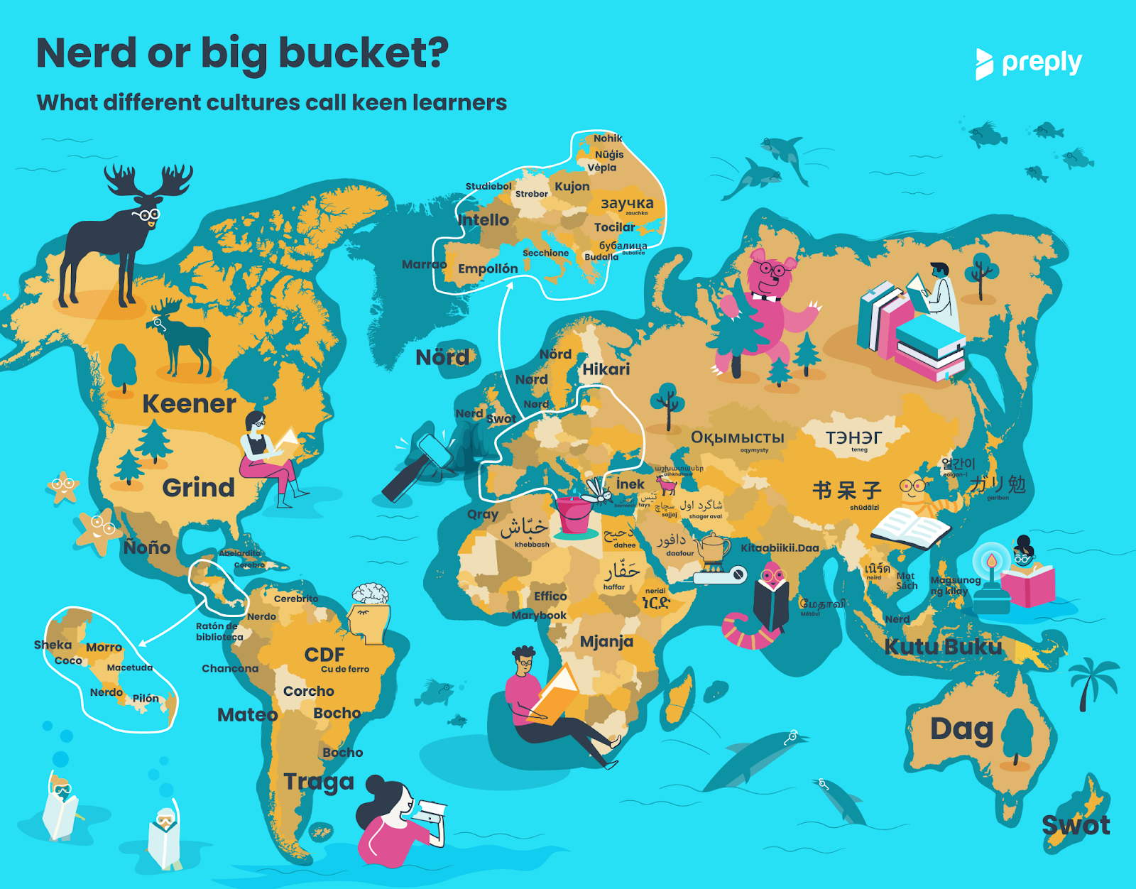 Mapa dos nerds: estudo mostra os nomes dados a pessoas que estudam muito em diferentes países