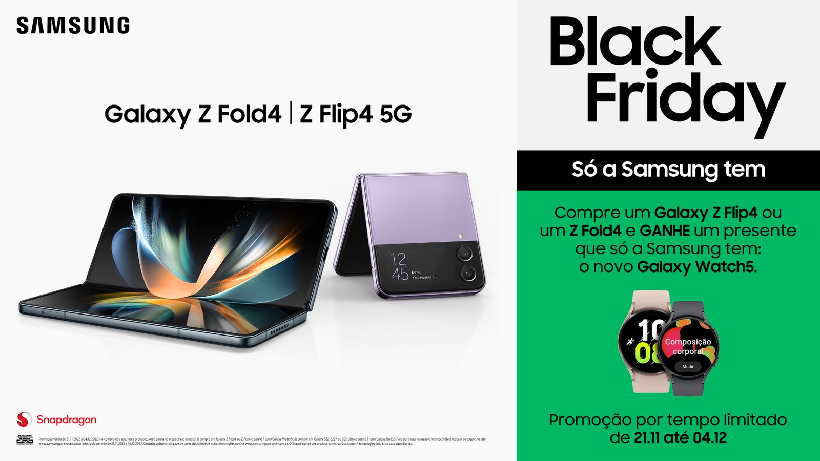 Black Friday Samsung: compre um smartphone da linha S22 5G ou um dobrável Z Fold4 5G ou Z Flip4 5G e ganhe um