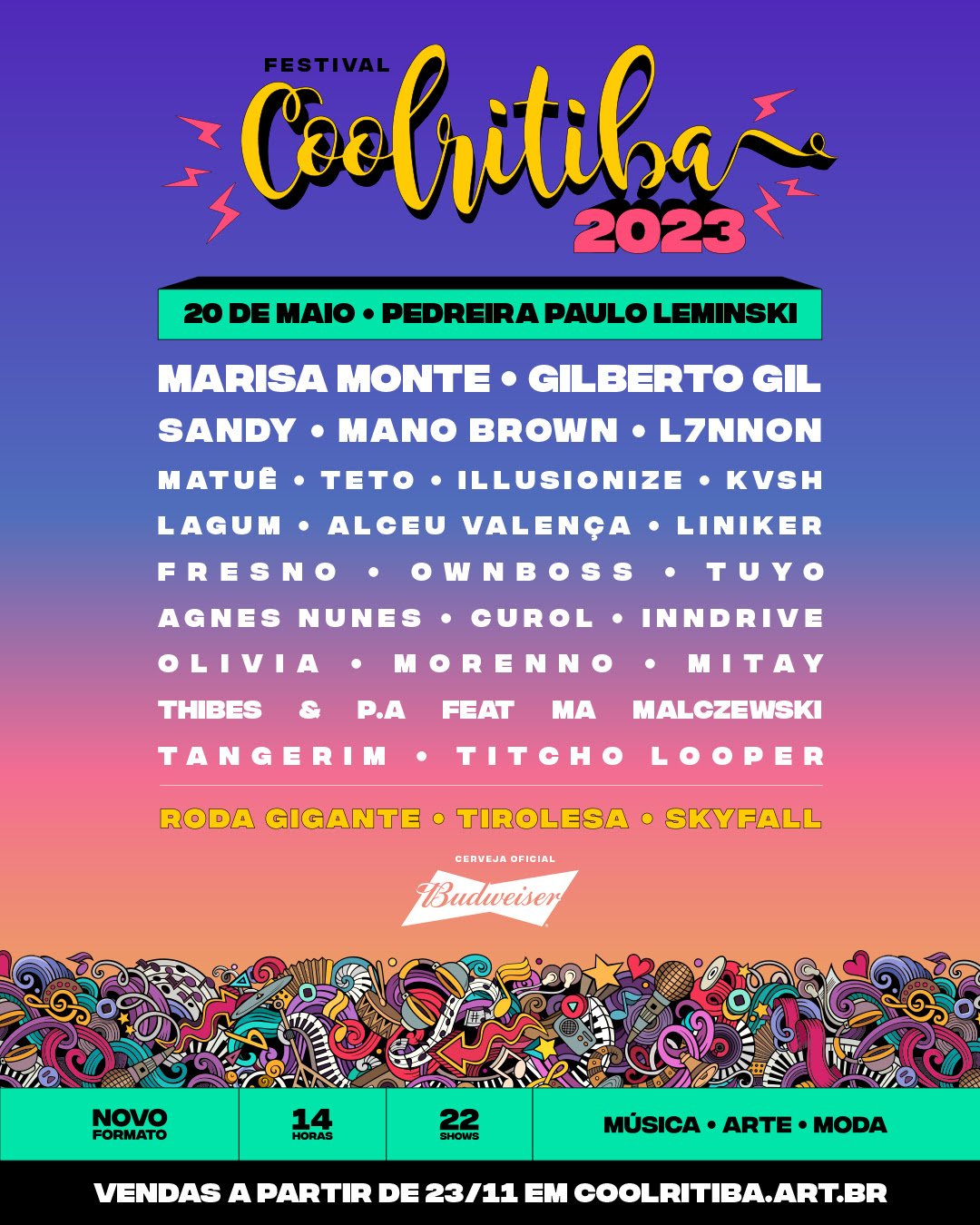 Com Marisa Monte, Gilberto Gil, Sandy e Mano Brown, entre outras atrações imperdíveis, Festival Coolritiba