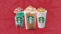 Da esquerda para a direita, Starbucks® Morango Mocha Latte, Starbucks® Holiday Cinnamon Frappuccino e Starbucks® Avelã Caramelo Latte. 