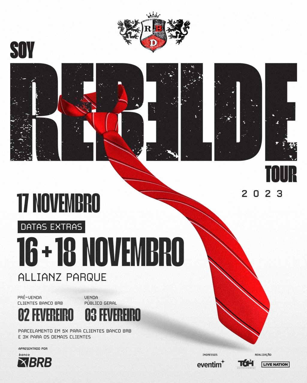 DEVIDO A GRANDE DEMANDA DOS FÃS DO BRASIL,RBD ANUNCIA TERCEIRA DATA DA TURNÊ INTERNACIONALSOY REBELDE TOUR