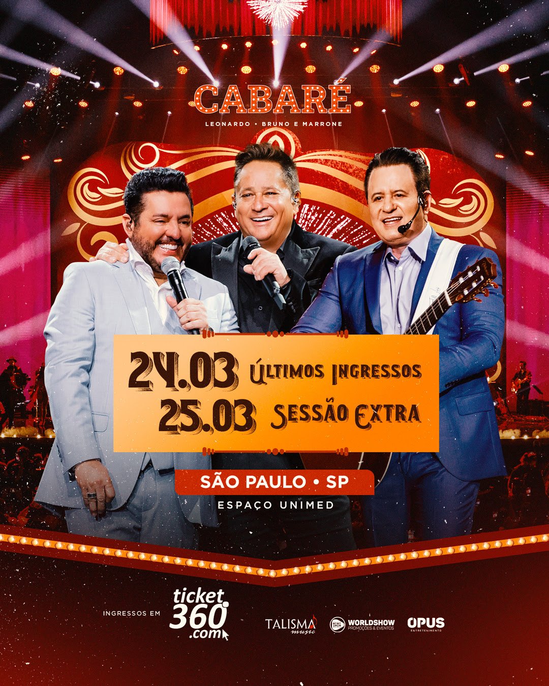 Cabaré com Leonardo e Bruno & Marrone, nesta sexta (24) e sábado (25), no Espaço Unimed