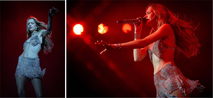 ANGÈLE USA MALHA DE LUDOVIC DE SAINT SERNIN PERSONALIZADA COM CRISTAIS SWAROVSKI NO FESTIVAL DE MÚSICA - imagem 2