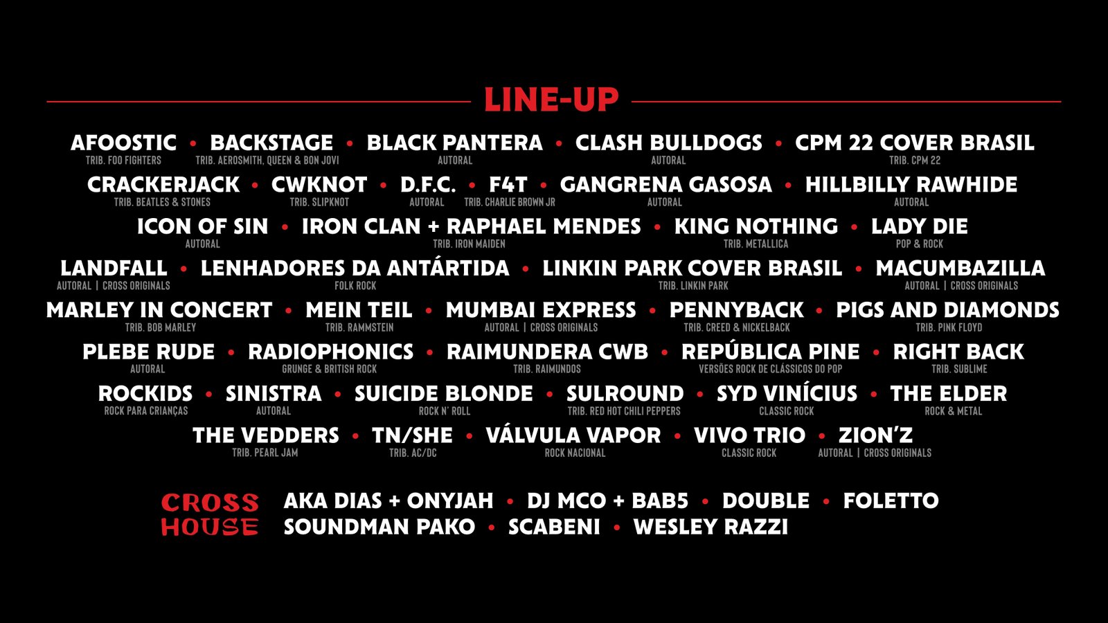 Confira o line-up do maior festival dedicado ao Dia Mundial do Rock do Paraná, o Festival Crossroads