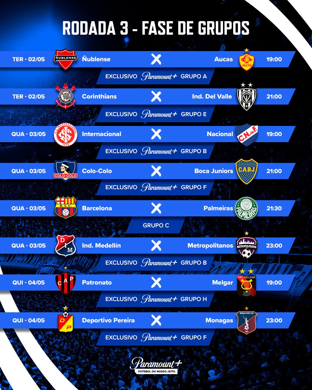 PARAMOUNT+ EXIBE TERCEIRA RODADA DA FASE DE GRUPOS CONMEBOL LIBERTADORES COM JOGOS EXCLUSIVOS DO CORINTHIANS - imagem 3