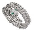 Bracelete Serpenti de alta joalheria em ouro branco com 2 esmeraldas em lapidação pera e diamantes incrustados em pavé (13,62 ct)