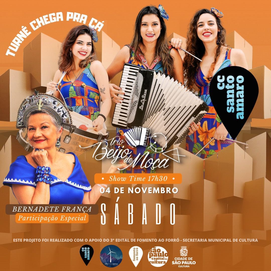 5º Show da Turnê “Chega Pra Cá” do Trio Beijo de Moça acontece neste sábado (04)