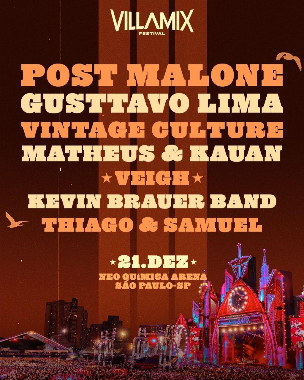 Matheus & Kauan, Veigh, Thiago & Samuel e Kevin Brauer Band no VillaMix 2024! Confira o line-up completo