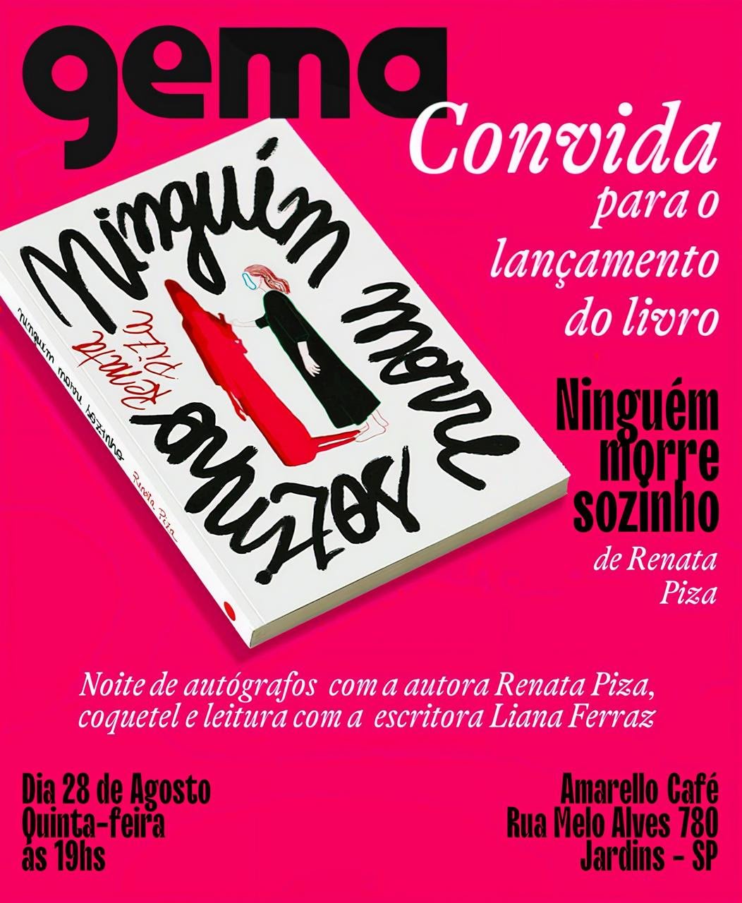 Lançamento literário: “Ninguém morre sozinho”, de Renata Piza, publicado pela Gema, é um relato íntimo sobre